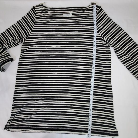 Liz Claibourne Weekend black white striped boat neck 3/4 sleeve top size large - Picture 5 of 6